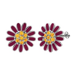 Papatya Küpe - Sitrin 925 ayar gümüş küpe (Bordo kırmızı mineli) #1svxwvw