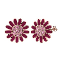 Papatya Küpe - Pembe kuvars 8 ayar rose altın küpe (Bordo kırmızı mineli) #1t24nqj