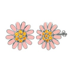 Papatya Küpe - Sitrin 14 ayar beyaz altın küpe (Pastel pembe mineli) #1tkfija