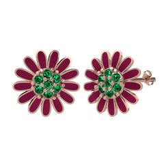 Papatya Küpe - Yeşil kuvars 8 ayar rose altın küpe (Bordo kırmızı mineli) #1to495r