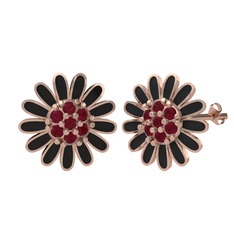 Kök yakut 14 ayar rose altın küpe (Siyah mineli)