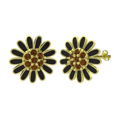 Papatya Küpe - Dumanlı kuvars 18 ayar altın küpe (Siyah mineli) #1ui4cxx