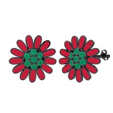 Papatya Küpe - Kök zümrüt 925 ayar siyah rodyum kaplama gümüş küpe (Kırmızı mineli) #1vw56kq