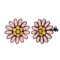 Papatya Küpe - Sitrin 925 ayar siyah rodyum kaplama gümüş küpe (Pastel pembe mineli) #1w692ii