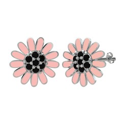 Siyah zirkon 14 ayar beyaz altın küpe (Pastel pembe mineli)