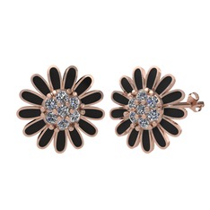 Papatya Küpe - Beyaz zirkon 8 ayar rose altın küpe (Siyah mineli) #1yk5w6v