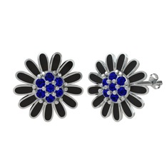 Lab safir 14 ayar beyaz altın küpe (Siyah mineli)