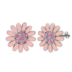 Papatya Küpe - Pembe kuvars 18 ayar beyaz altın küpe (Pastel pembe mineli) #2e9o80