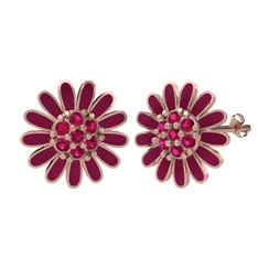 Rodolit garnet 8 ayar rose altın küpe (Bordo kırmızı mineli)