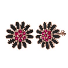 Papatya Küpe - Rodolit garnet 14 ayar rose altın küpe (Siyah mineli) #38b1xp