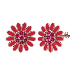 Rodolit garnet 18 ayar rose altın küpe (Kırmızı mineli)