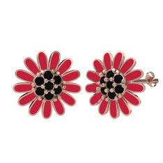 Papatya Küpe - Siyah zirkon 8 ayar rose altın küpe (Kırmızı mineli) #4ksk7z