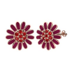 Papatya Küpe - Garnet 14 ayar rose altın küpe (Bordo kırmızı mineli) #4onrry