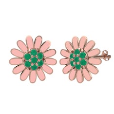 Papatya Küpe - Kök zümrüt 14 ayar rose altın küpe (Pastel pembe mineli) #5gbbs8