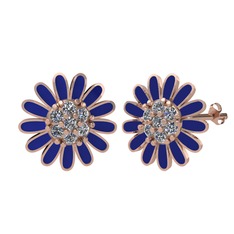 Beyaz zirkon 8 ayar rose altın küpe (Lacivert mineli)