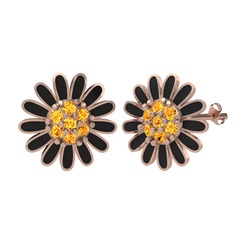 Papatya Küpe - Sitrin 8 ayar rose altın küpe (Siyah mineli) #7bak0n