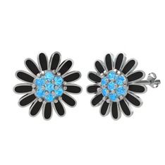 Papatya Küpe - Akuamarin 18 ayar beyaz altın küpe (Siyah mineli) #7lwl2x