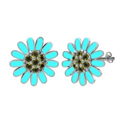 Papatya Küpe - Peridot 18 ayar beyaz altın küpe (Turkuaz mineli) #8vyfha