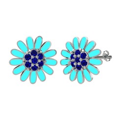 Papatya Küpe - Lab safir 18 ayar beyaz altın küpe (Turkuaz mineli) #9d1akj