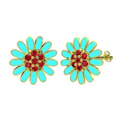 Papatya Küpe - Garnet 18 ayar altın küpe (Turkuaz mineli) #9g8qp8
