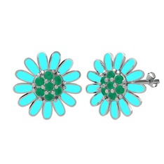 Papatya Küpe - Kök zümrüt 14 ayar beyaz altın küpe (Turkuaz mineli) #9nca5d