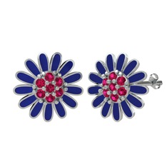Papatya Küpe - Rodolit garnet 18 ayar beyaz altın küpe (Lacivert mineli) #9y8ot0