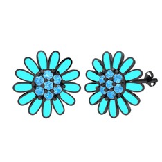 Papatya Küpe - Akuamarin 925 ayar siyah rodyum kaplama gümüş küpe (Turkuaz mineli) #a38ukr