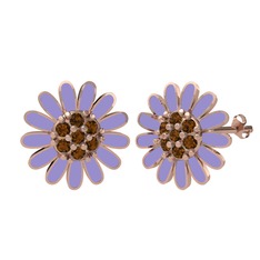 Dumanlı kuvars 14 ayar rose altın küpe (Menekşe mineli)