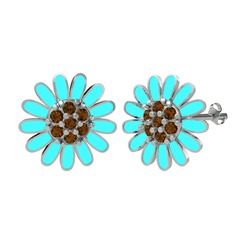 Papatya Küpe - Dumanlı kuvars 18 ayar beyaz altın küpe (Turkuaz mineli) #axpa5z