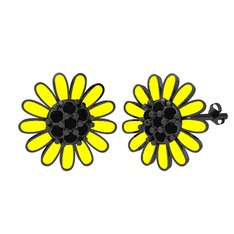 Papatya Küpe - Siyah zirkon 925 ayar siyah rodyum kaplama gümüş küpe (Sarı mineli) #b6b97j