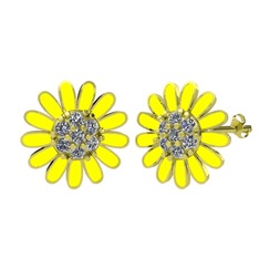 Papatya Küpe - Beyaz zirkon 8 ayar altın küpe (Sarı mineli) #b739vb