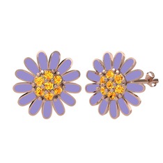 Papatya Küpe - Sitrin 18 ayar rose altın küpe (Menekşe mineli) #bgd97b