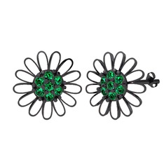 Papatya Küpe - Yeşil kuvars 925 ayar siyah rodyum kaplama gümüş küpe (Beyaz mineli) #bhtaga