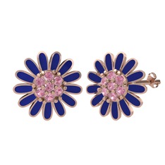 Pembe kuvars 8 ayar rose altın küpe (Lacivert mineli)