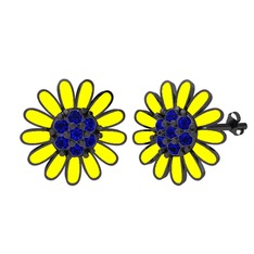 Papatya Küpe - Lab safir 925 ayar siyah rodyum kaplama gümüş küpe (Sarı mineli) #d2woxi