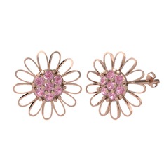 Papatya Küpe - Pembe kuvars 18 ayar rose altın küpe (Beyaz mineli) #dn4raj