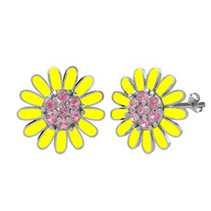Papatya Küpe - Pembe kuvars 18 ayar beyaz altın küpe (Sarı mineli) #ds27qj