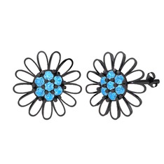 Papatya Küpe - Akuamarin 925 ayar siyah rodyum kaplama gümüş küpe (Beyaz mineli) #entjnv