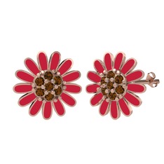 Papatya Küpe - Dumanlı kuvars 14 ayar rose altın küpe (Kırmızı mineli) #ezqx1