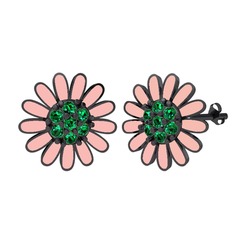 Papatya Küpe - Yeşil kuvars 925 ayar siyah rodyum kaplama gümüş küpe (Pastel pembe mineli) #f2xrki