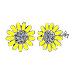 Beyaz zirkon 18 ayar beyaz altın küpe (Sarı mineli)