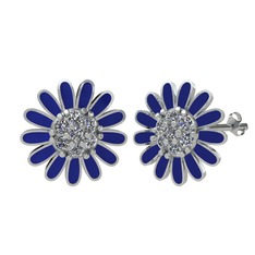 Papatya Küpe - Swarovski 8 ayar beyaz altın küpe (Lacivert mineli) #fxw7ex