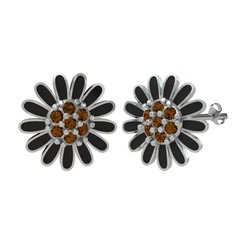 Papatya Küpe - Dumanlı kuvars 14 ayar beyaz altın küpe (Siyah mineli) #g9ig9