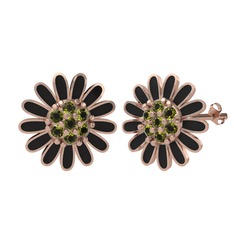 Papatya Küpe - Peridot 18 ayar rose altın küpe (Siyah mineli) #gtjo9
