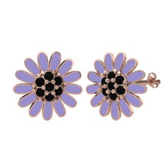 Papatya Küpe - Siyah zirkon 925 ayar rose altın kaplama gümüş küpe (Menekşe mineli) #h5yq2u