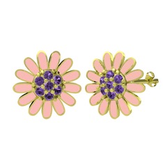 Papatya Küpe - Ametist 18 ayar altın küpe (Pastel pembe mineli) #h75if5