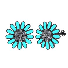 Papatya Küpe - Swarovski 925 ayar siyah rodyum kaplama gümüş küpe (Turkuaz mineli) #hcic77