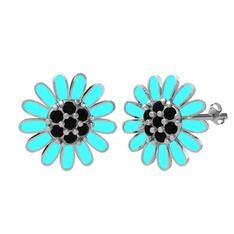 Papatya Küpe - Siyah zirkon 925 ayar gümüş küpe (Turkuaz mineli) #hio3ba