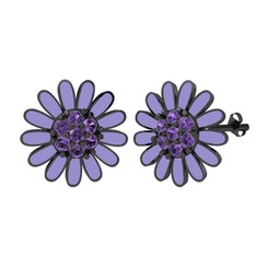 Papatya Küpe - Ametist 925 ayar siyah rodyum kaplama gümüş küpe (Menekşe mineli) #hp6c5g