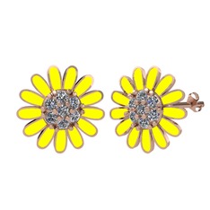 Papatya Küpe - Beyaz zirkon 18 ayar rose altın küpe (Sarı mineli) #i996j8